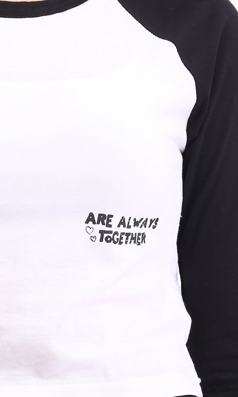 R207077 - Bi-Tone Long Sleeves Printed Tee - Black & White