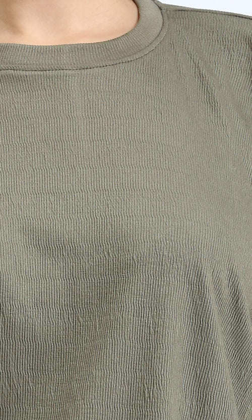 R207079 - Textured 3\4 Sleeves Relaxed Tee - Dark Olive