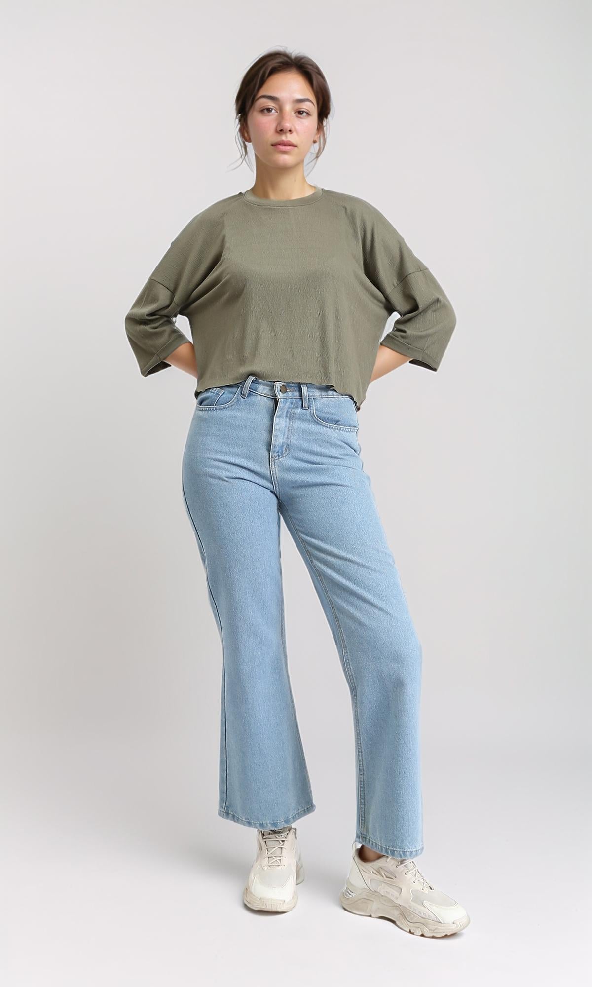 R207079 - Textured 3\4 Sleeves Relaxed Tee - Dark Olive