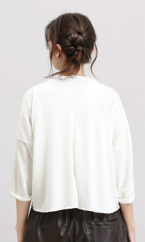 R207080 - Textured 3\4 Sleeves Relaxed Tee - Off-White