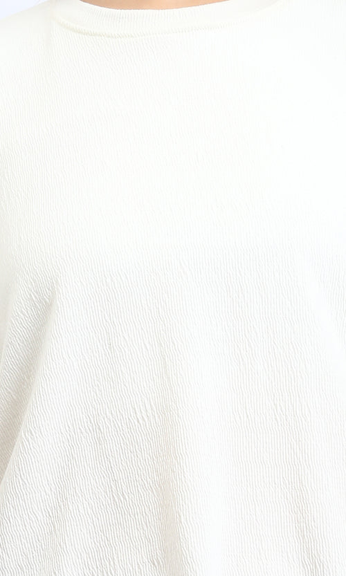 R207080 - Textured 3\4 Sleeves Relaxed Tee - Off-White