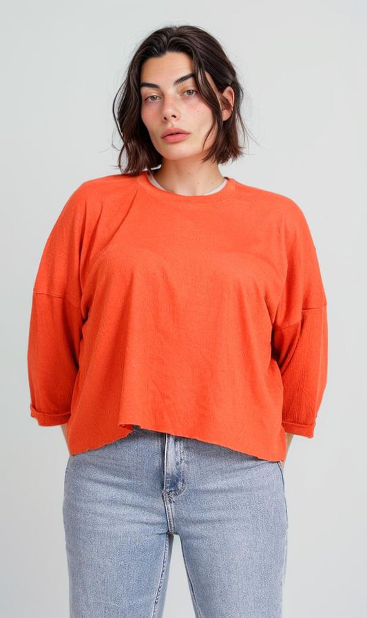 R207081 - Crinkle Long-Sleeve Top - Orange