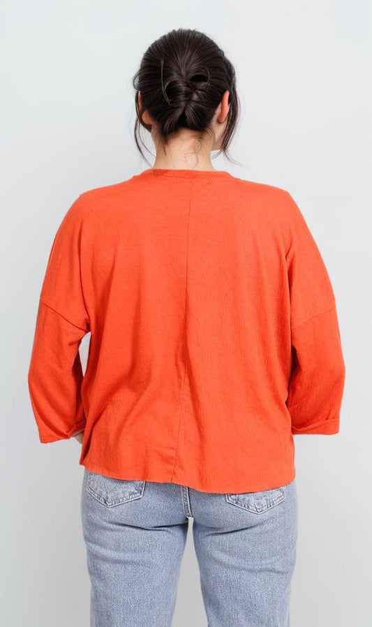 R207081 - Crinkle Long-Sleeve Top - Orange