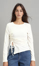 R207082 - Slip On Long Sleeves Tee with Drawstring - Off-White