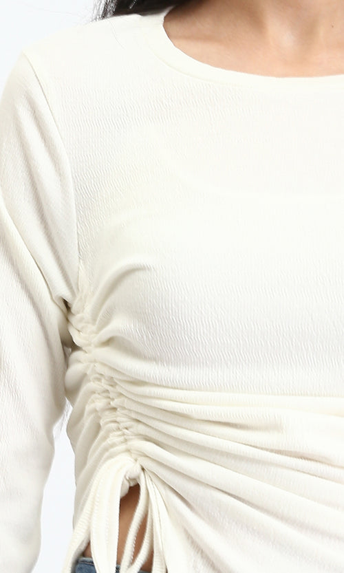 R207082 - Slip On Long Sleeves Tee with Drawstring - Off-White