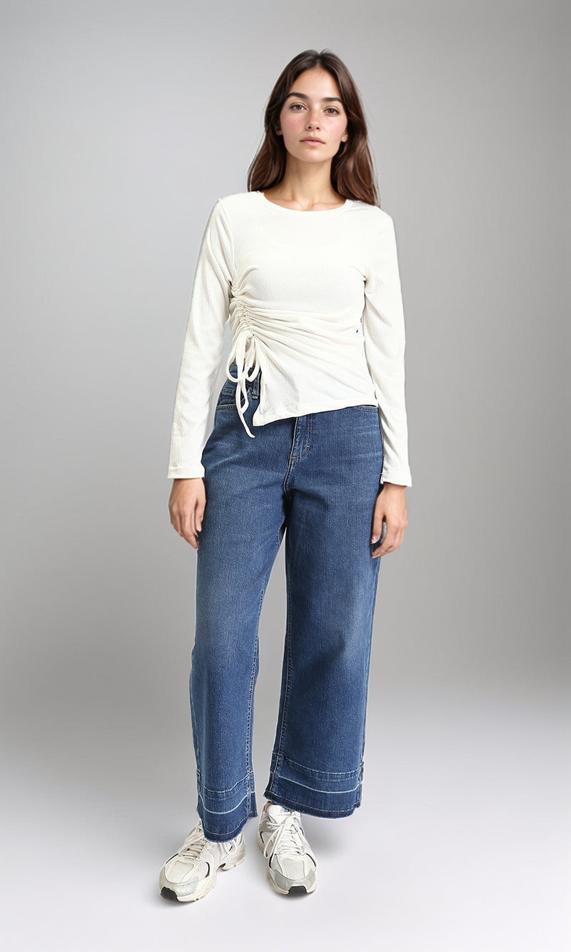 R207082 - Slip On Long Sleeves Tee with Drawstring - Off-White