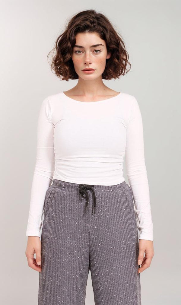 R207084-R207084 - Long Sleeve Fitted Top - White