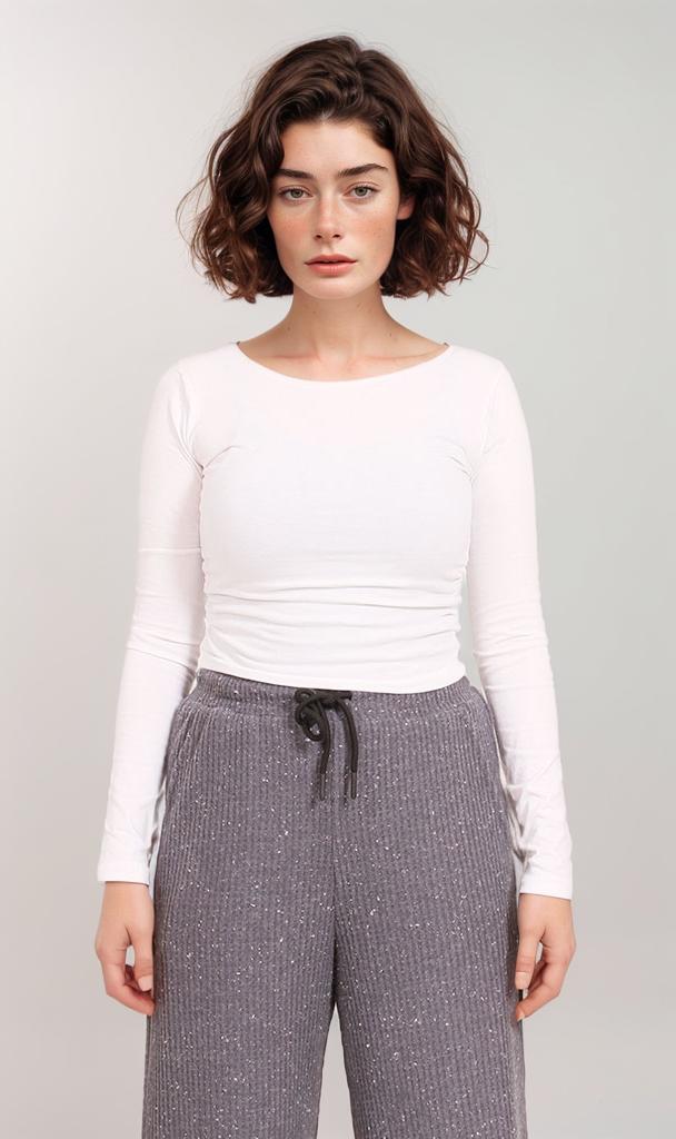 R207084-R207084 - Long Sleeve Fitted Top - White