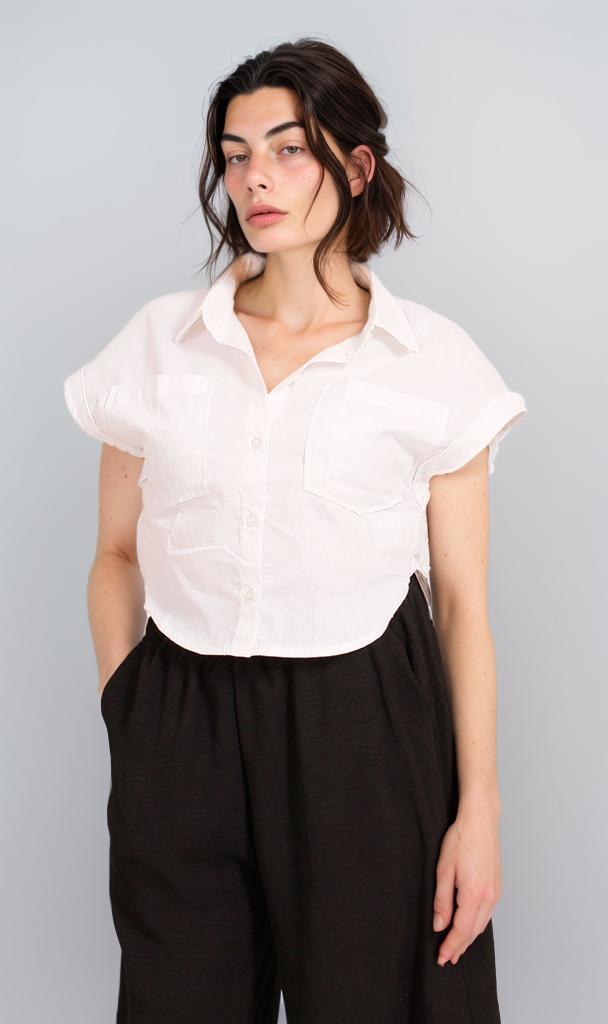 Linen Short-Sleeve Button-Up Shirt - White