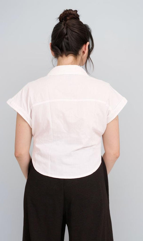 R207087 - Linen Short-Sleeve Button-Up Shirt - White