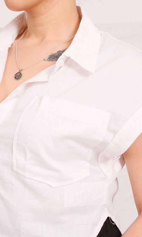 R207087 - Linen Short-Sleeve Button-Up Shirt - White