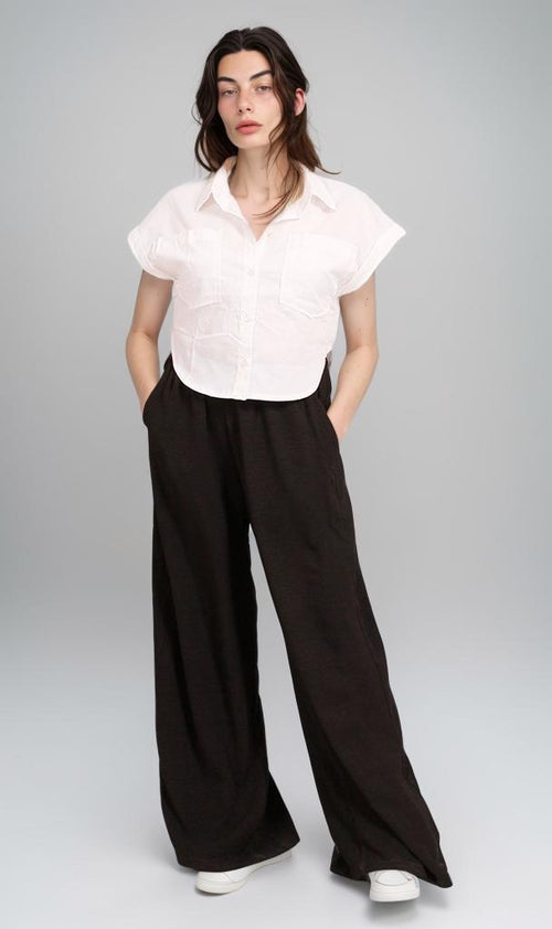 R207087 - Linen Short-Sleeve Button-Up Shirt - White