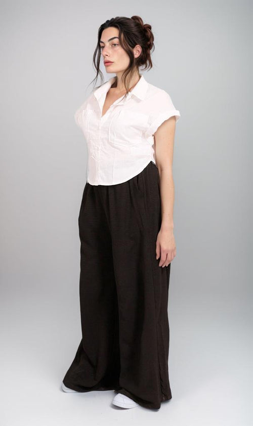 R207087 - Linen Short-Sleeve Button-Up Shirt - White