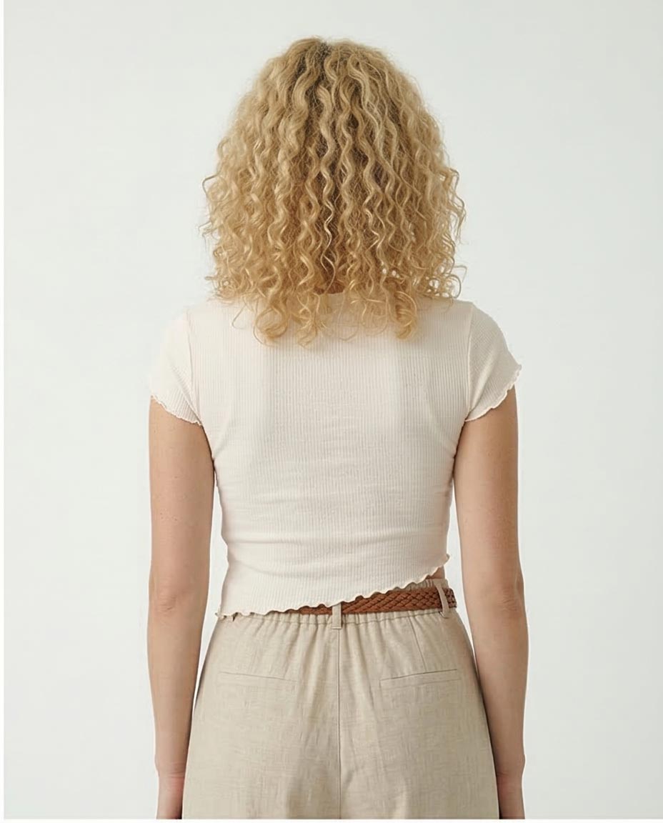 Ravin Women's Asymmetrical Lettuce-Edge Ribbed Baby Tee - White - R207089