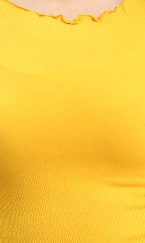 R207091 - Short Sleeves Feminine Lettuce Top - Mustard