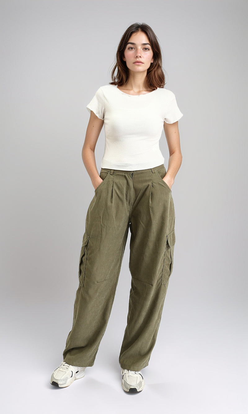 R207092 - Short Sleeves Feminine Lettuce Top - Off-White