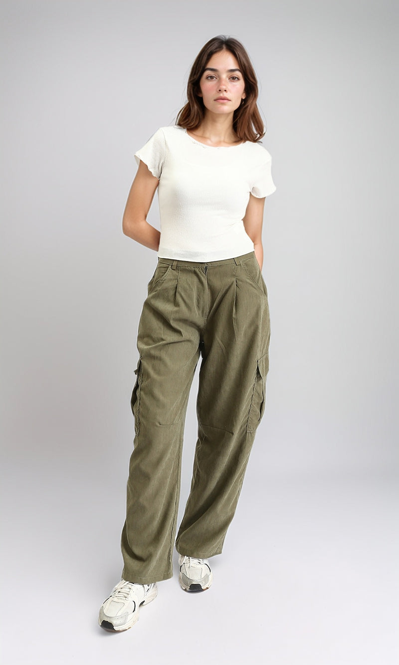 R207092 - Short Sleeves Feminine Lettuce Top - Off-White