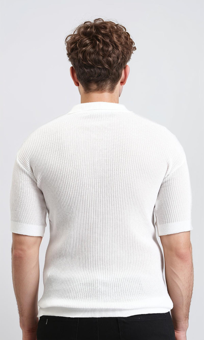 R207099 - Short Sleeves buttoned Ribbed Polo Shirt - Off-White
