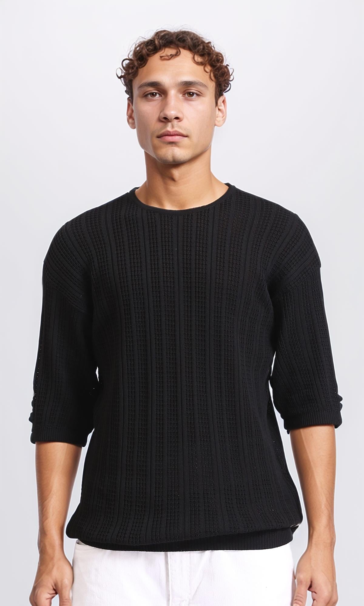 Self Knit Slip On Casual Tee - Black