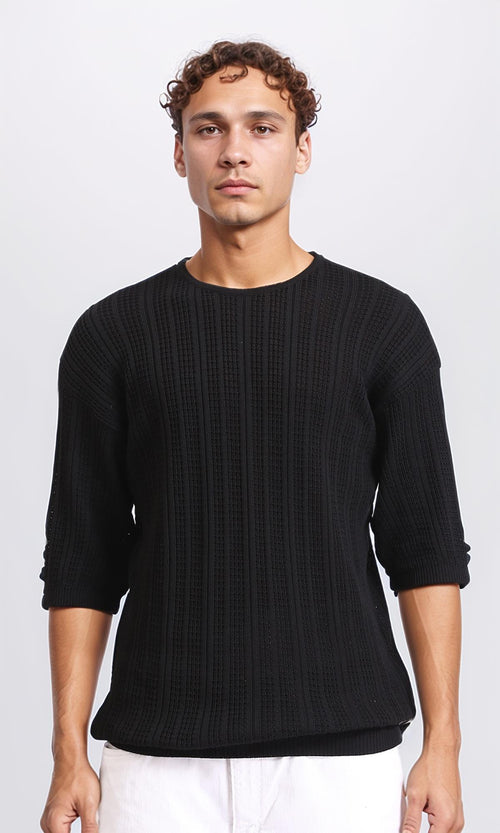 R207103 - Self Knit Slip On Casual Tee - Black