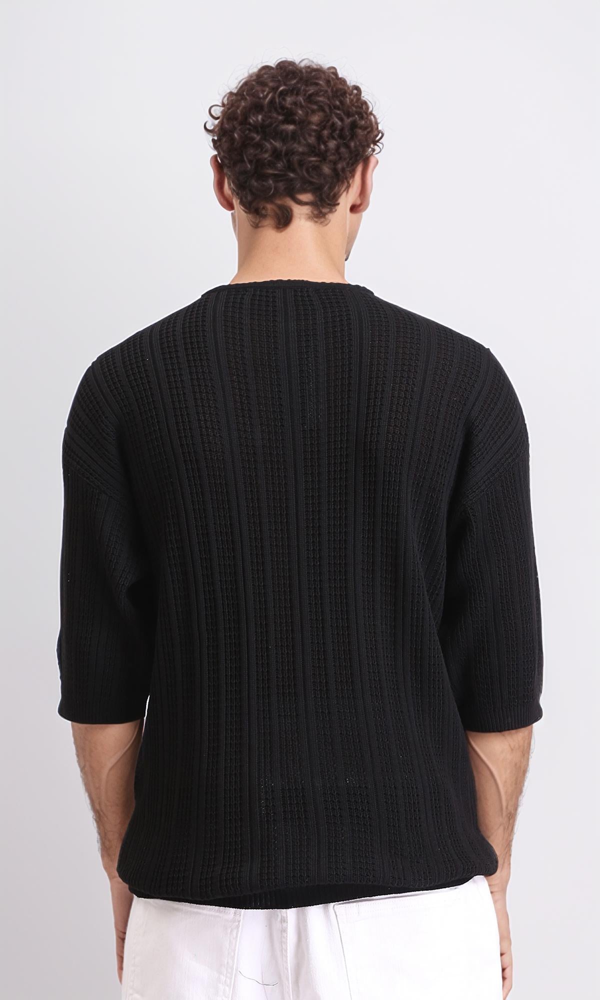R207103 - Self Knit Slip On Casual Tee - Black