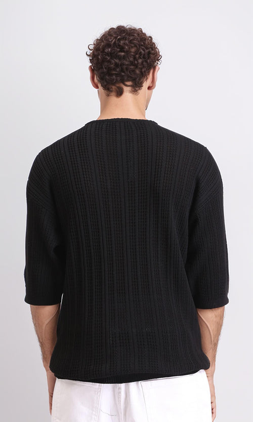 R207103 - Self Knit Slip On Casual Tee - Black