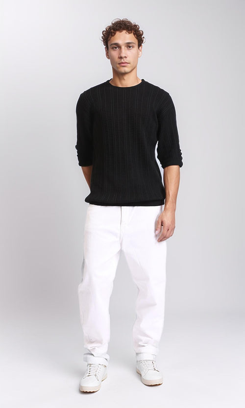 R207103 - Self Knit Slip On Casual Tee - Black