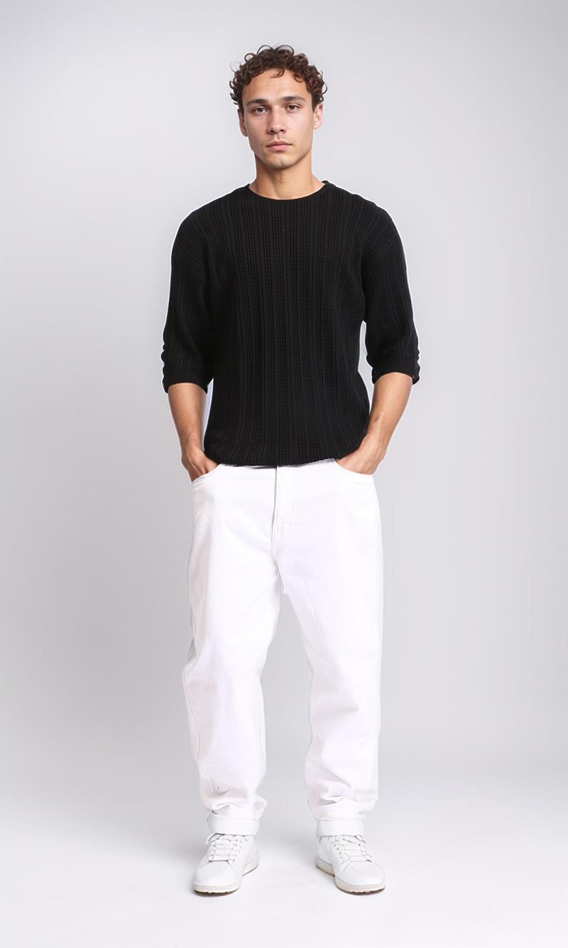 R207103 - Self Knit Slip On Casual Tee - Black