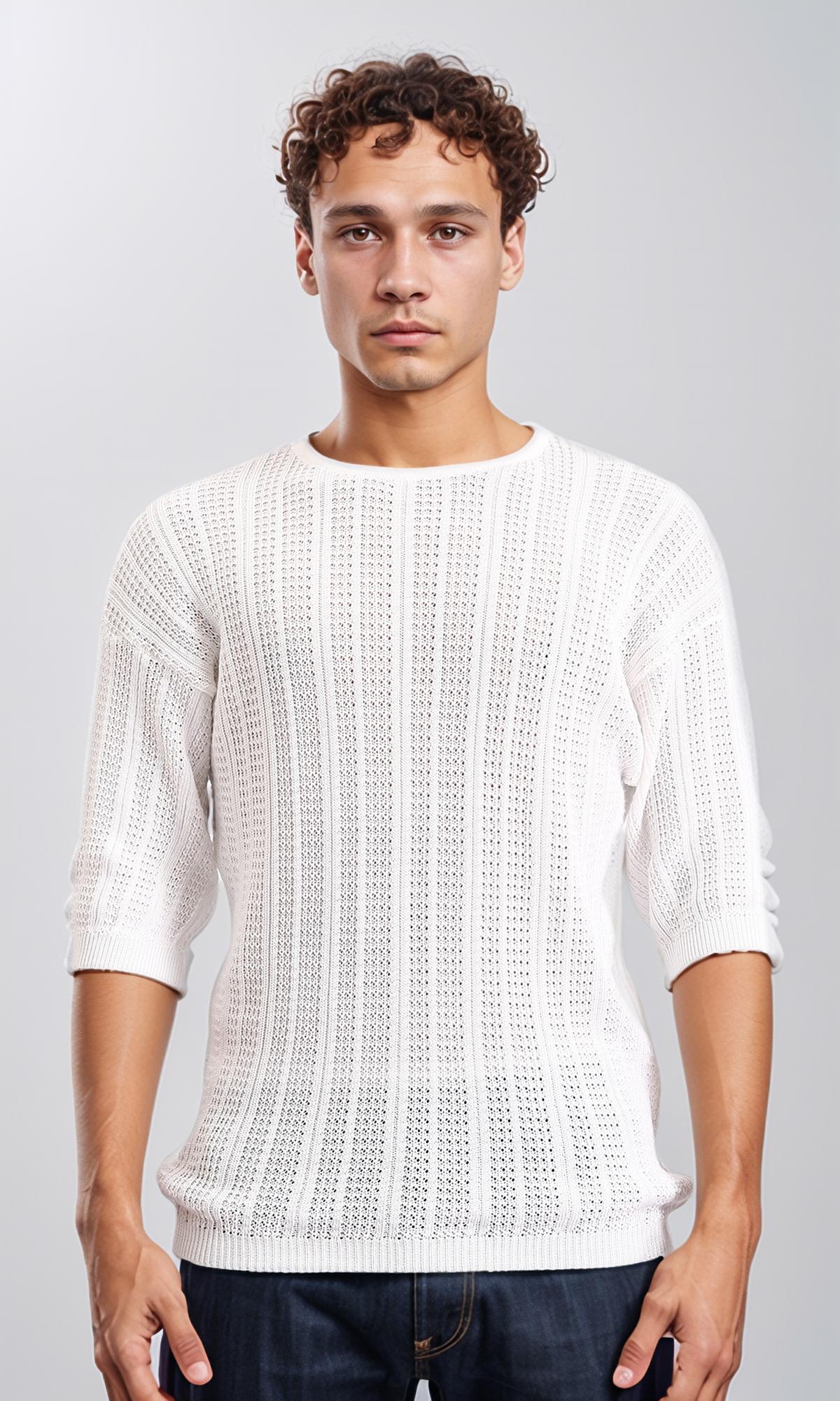 Self Knit Slip On Casual Tee - White