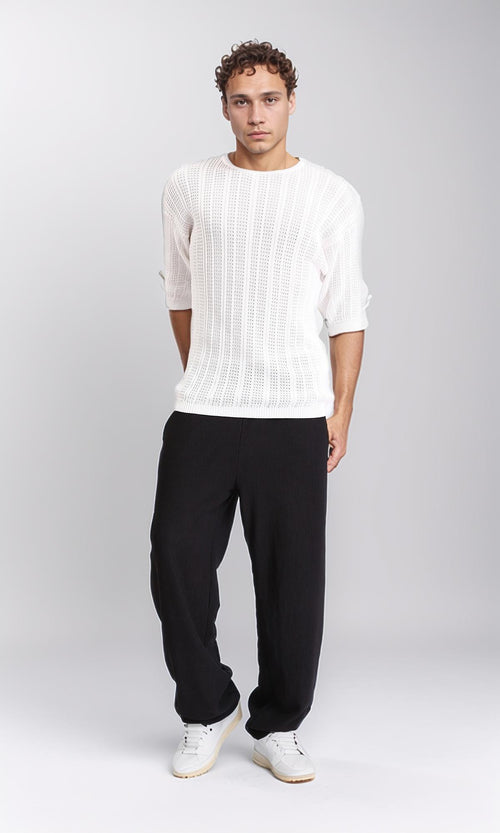 R207104 - Self Knit Slip On Casual Tee - White