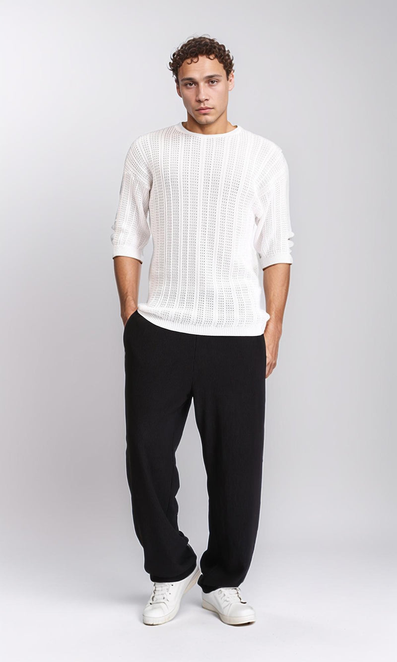 R207104 - Self Knit Slip On Casual Tee - White