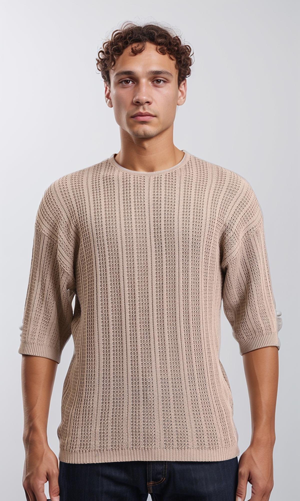 Self Knit Slip On Casual Tee - Coffee