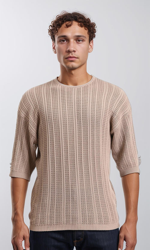 R207105 - Self Knit Slip On Casual Tee - Coffee