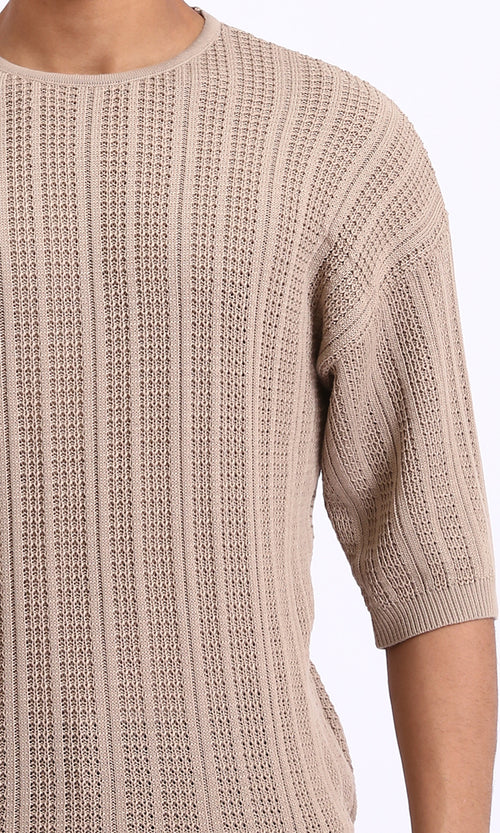 R207105 - Self Knit Slip On Casual Tee - Coffee