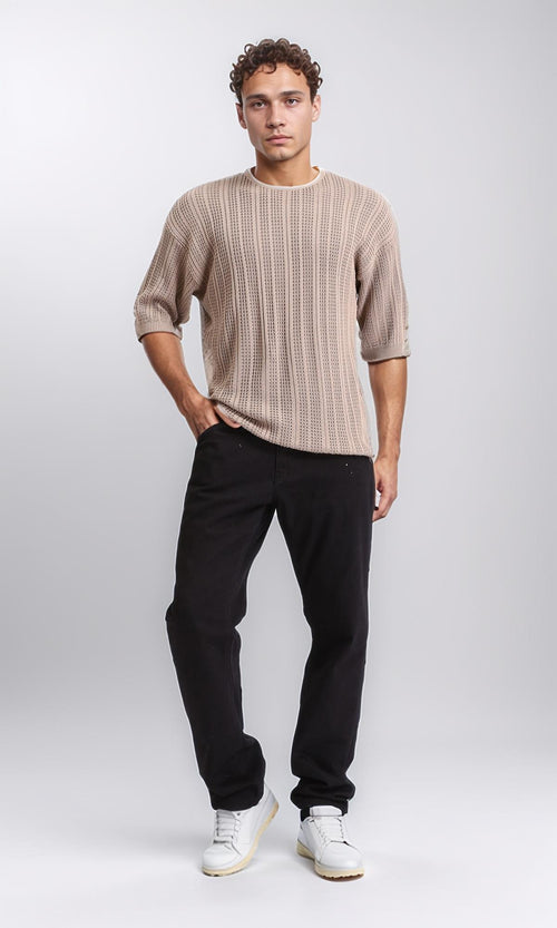 R207105 - Self Knit Slip On Casual Tee - Coffee