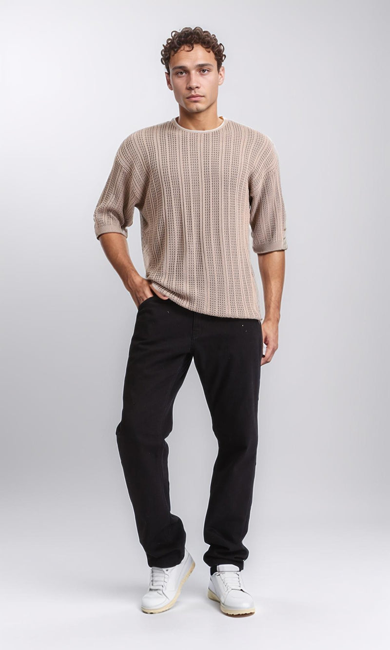 R207105 - Self Knit Slip On Casual Tee - Coffee