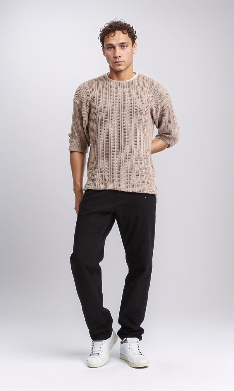 R207105 - Self Knit Slip On Casual Tee - Coffee