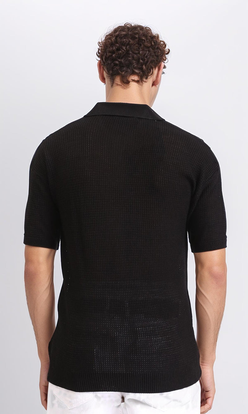 R207107 - Short Sleeves Perforated Polo Shirt - Black
