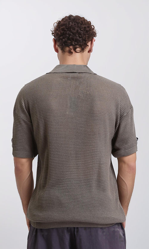 R207108 - Short Sleeves Perforated Polo Shirt - Greyish Olive