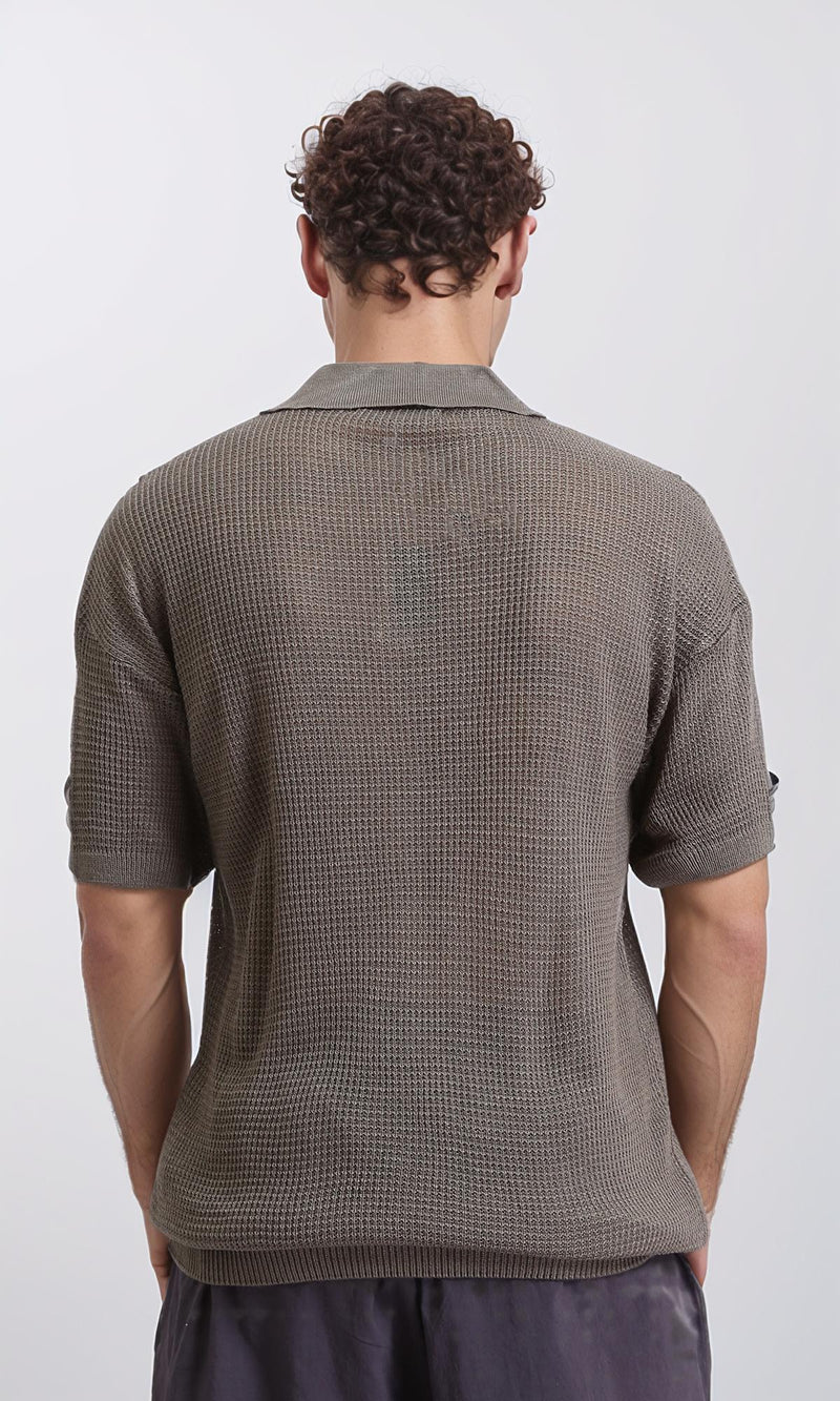 R207108 - Short Sleeves Perforated Polo Shirt - Greyish Olive
