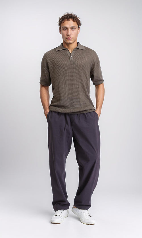 R207108 - Short Sleeves Perforated Polo Shirt - Greyish Olive