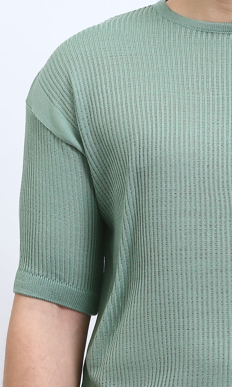 R207109 - Self Knit Slip On Casual Tee - Mint Green