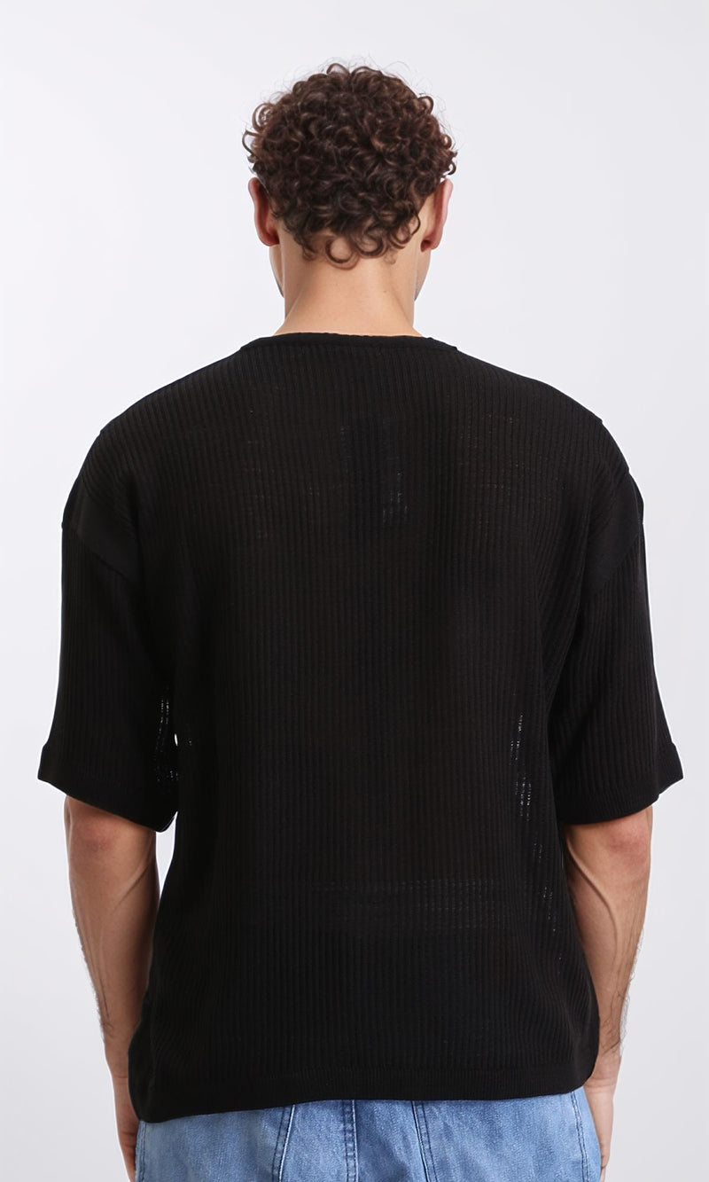 R207111 - Slip On Crew Neck Perforated Tee - Black