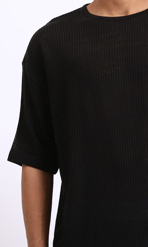 R207111 - Slip On Crew Neck Perforated Tee - Black