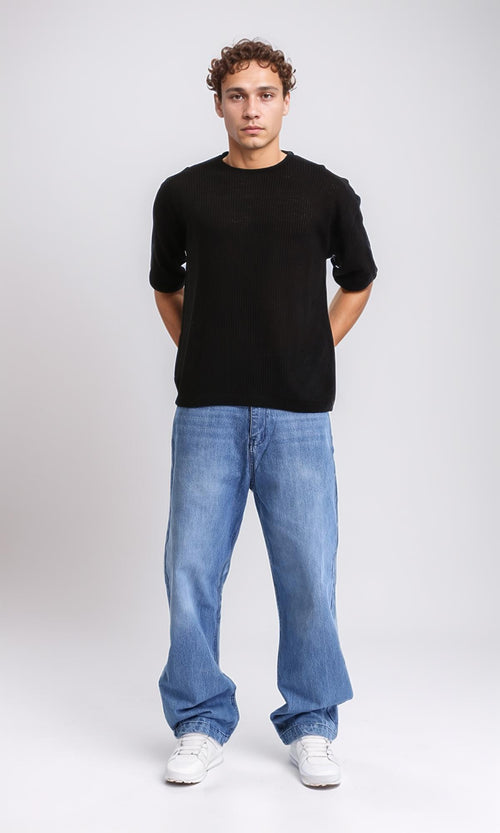 R207111 - Slip On Crew Neck Perforated Tee - Black