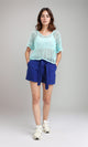 R207114 - Drop Shoulders Perforated Knitted Top - Aqua