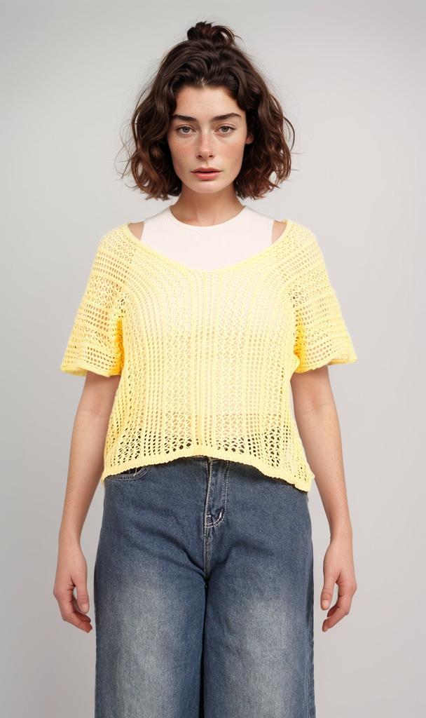 Open Knit Crop Top - Yellow