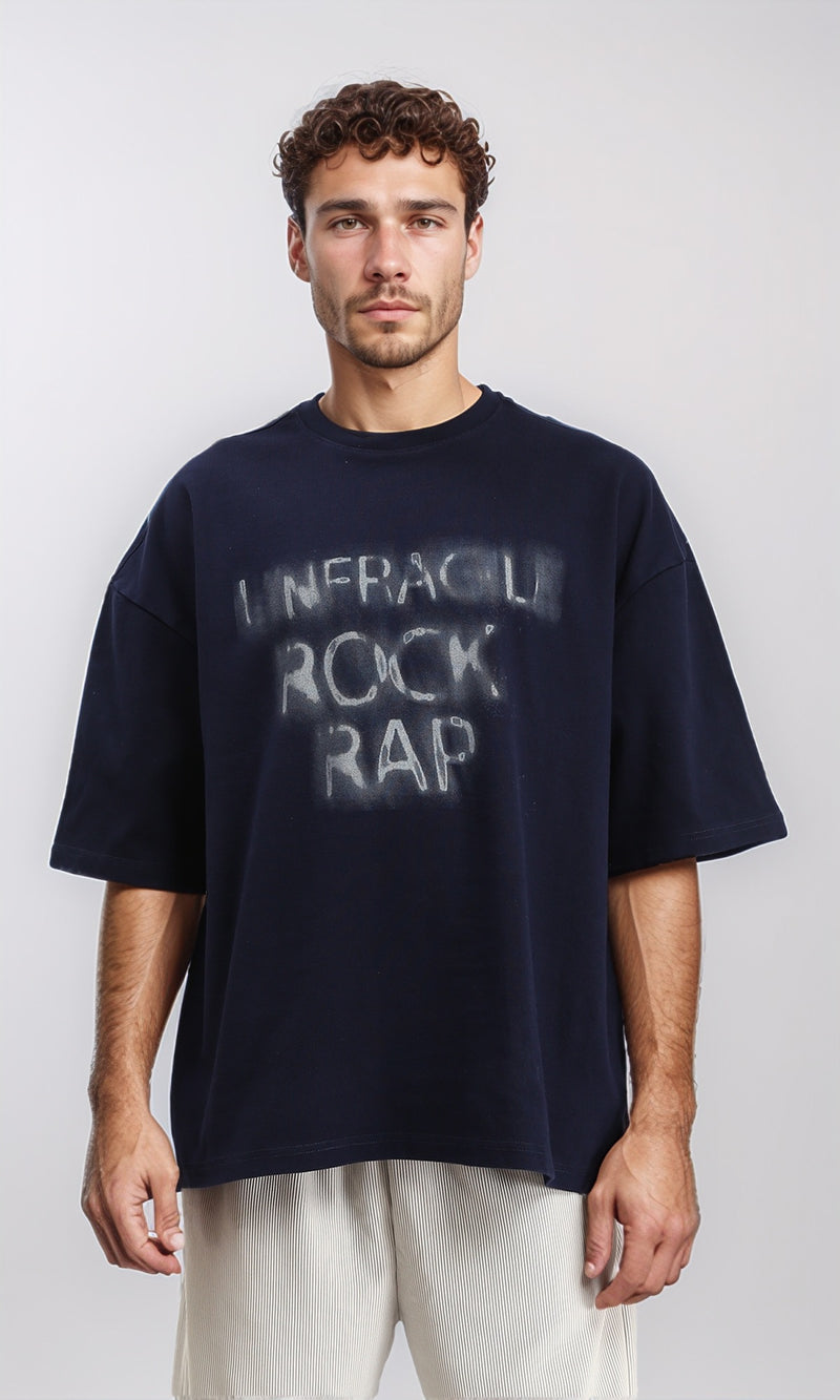 R207218 - Slip On Printed Relaxed Tee - Navy Blue