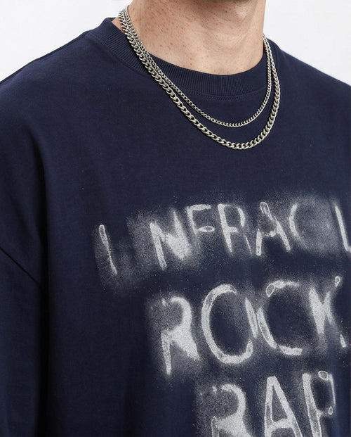 Ravin | Street Style Heavyweight Oversized Graphic T-Shirt - Navy - Navy Blue - R207218