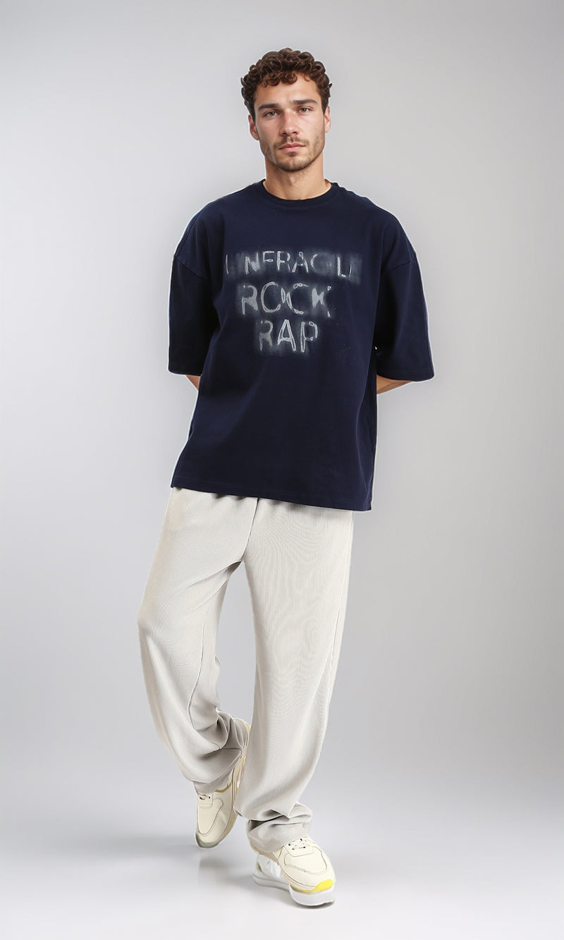 R207218 - Slip On Printed Relaxed Tee - Navy Blue